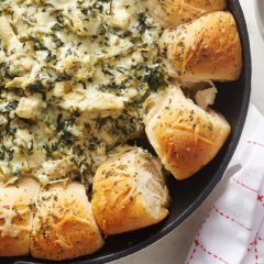 Cheesy Herbed Pull-Aparts with Spinach-Artichoke Dip